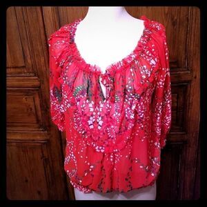 Sz S  Violet & Claire Red Sheer Blouson Tie Top